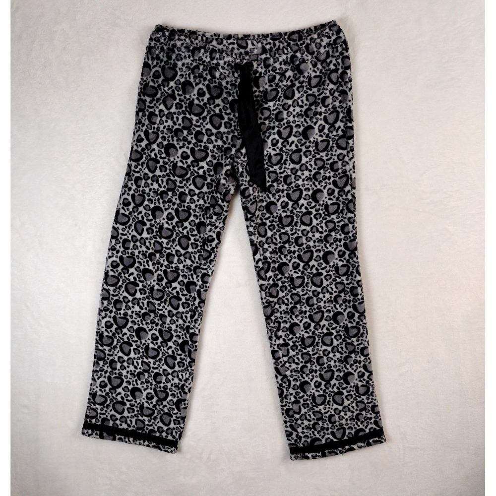 Colorado Clothing Leopard Print Fleece Pajama Pants Grey Black Medium 582686